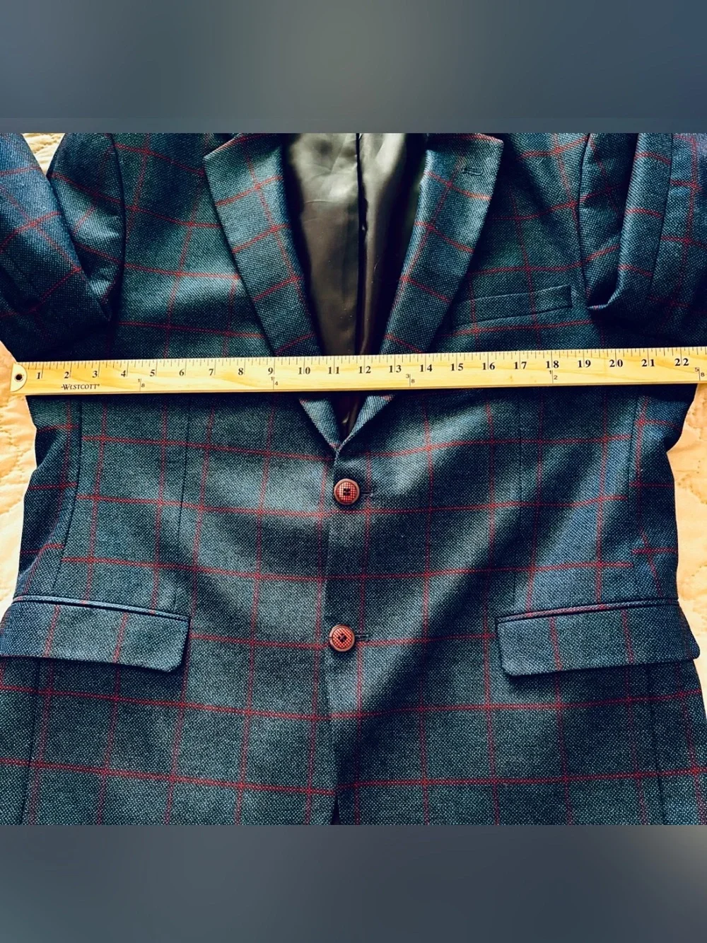 Vercini 46R Navy Windowpane Plaid Sport Coat Slim Fit Blazer Business Casual